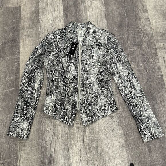 New With Tags! White House Black Market Snakeskin Print Moto Zip Up Jacket WHBM - Picture 1 of 5